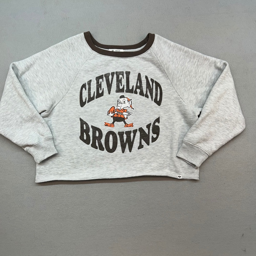 47 Brand Cleveland Browns Cropped Sweatshirt Womens Medium Grey Brownie Elf NFL